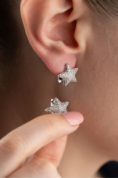 Silvano Jewelry 925 Ayar Gümüş Taşlı Yıldız Küpe