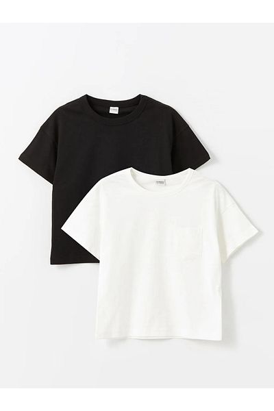 LC Waikiki Lcw Kids Ecru Crew Neck Basic Short Sleeve Boys T-Shirt Pack of 2