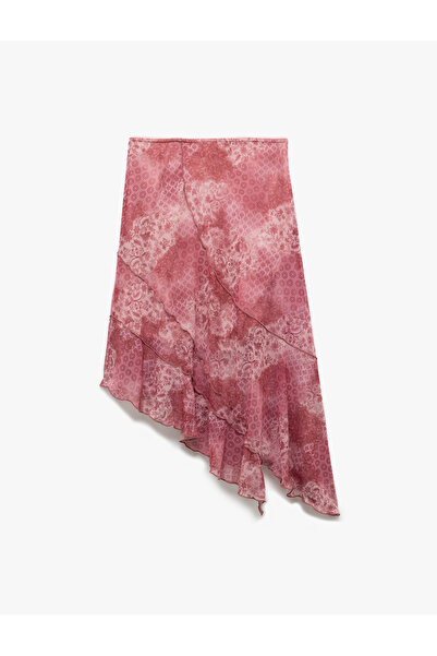 Koton Asimetrik Katlı Slim Fit Tül Midi Etek