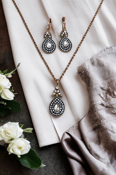 FAYRA ACCESSORIES Zircon Cubic Zirconia Water Drop Earrings and Necklace Set