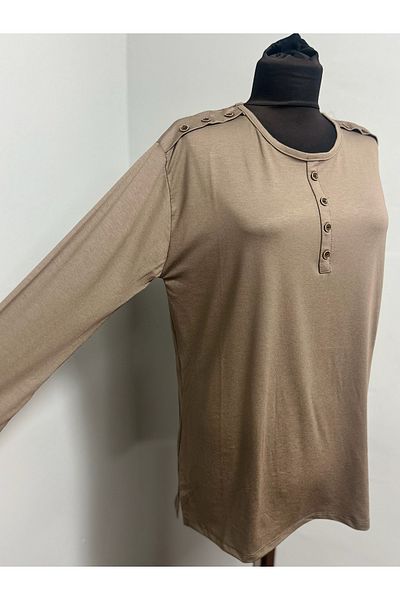ÖZDEV Women's Rikralı Mother Combed Cotton Blouse for Middle Ages and Above with Shoulder and Front Button Detail