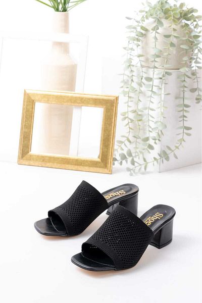 LZ SHOES Papuci cu toc pentru femei, negru, model leopard, sezon nou