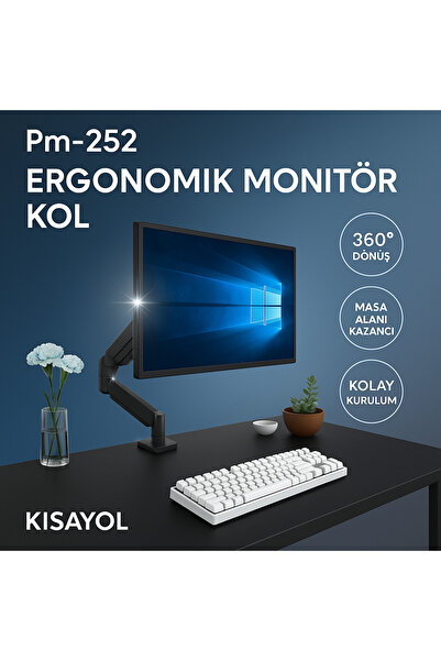 YolTech POWERMASTER PM-252 13-32'' AMORTİSÖRLÜ STAND TEK KOL LCD-LED MONİTÖR TUTUCU STAND ASKI APARATI