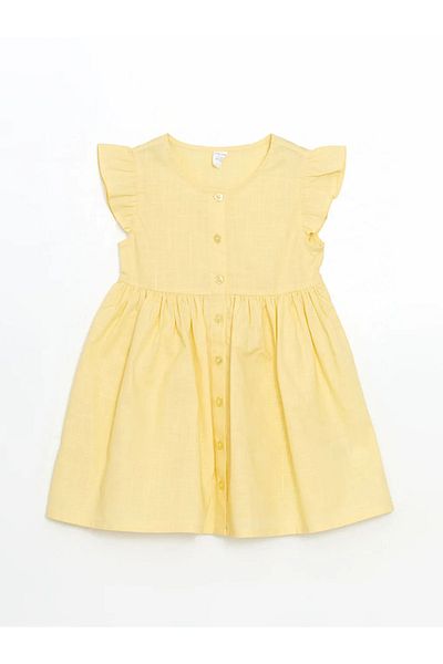 LC Waikiki Lcw Kids Sari Plain Pleated Girls Linen Dress