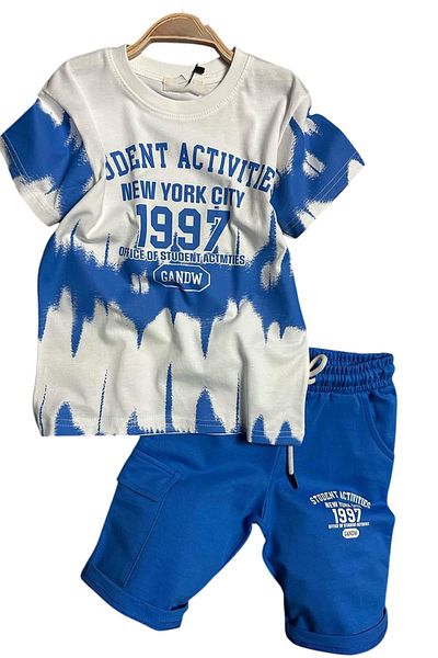 Riccotarz Set de tricou cu imprimeu cu litere și pantaloni scurți albaștri pentru băieți New York City