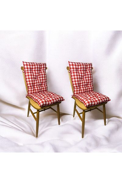 GÜLLÜCE HOME 2*Gingham*Red *Backrest*Washable*Chair Cushion