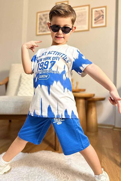Riccotarz Set de tricou cu imprimeu cu litere și pantaloni scurți albaștri pentru băieți New York City