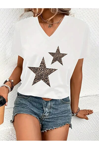 WOODROFFE تي شيرت نسائي أسود برقبة على شكل حرف V مقاس كبير فضفاض للموسم الجديد