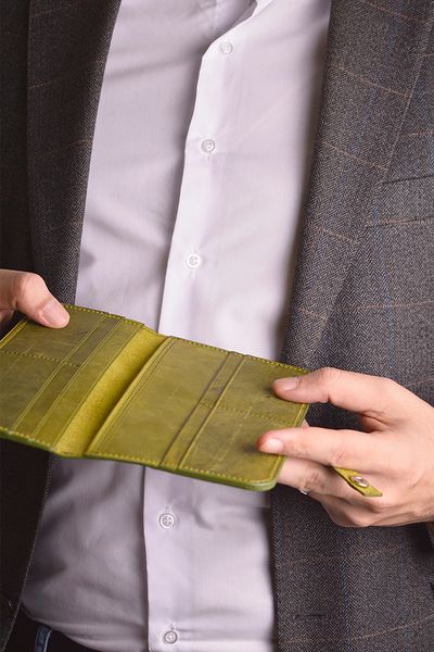 Jewelmim Green Crazy Vertical 100% Real Leather Men's Wallet Genuine Leather Wallet & Card Holder - Dr1138Ys
