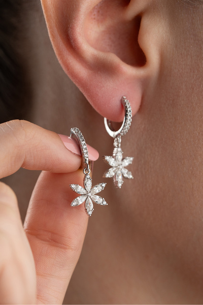 Silvano Jewelry 925 Ayar Gümüş Lotus Çiçeği Küpe