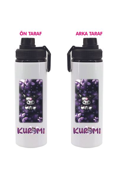 DKDZ SHOP Kuromiii Printed Metal Water Bottle Black 850ml.-052