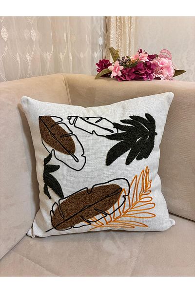 Mustgross Bohemian Punch Embroidered Linen Throw Pillow Cover Set of 2 - 43X43 cm