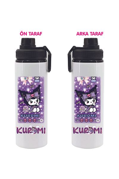 DKDZ SHOP Kuromiii Printed Metal Water Bottle Black 850ml.-057