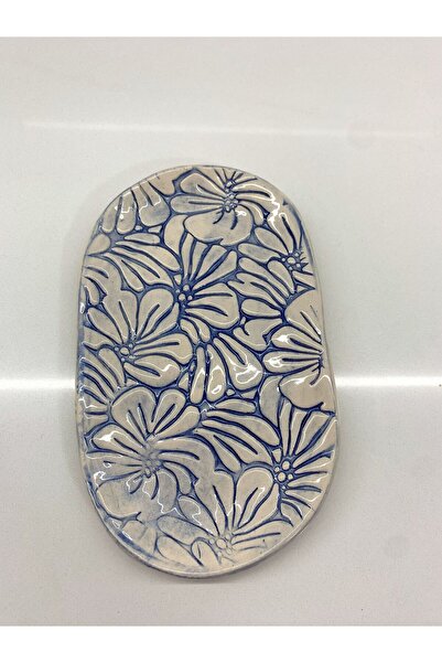Bombus Seramik Çiçek Kabartma Desenli Seramik Sunum Tabağı