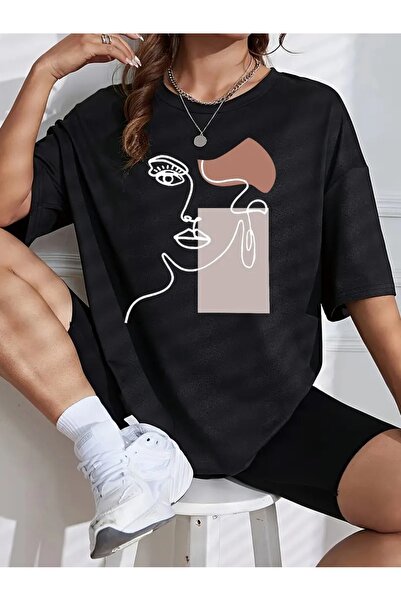 WOODROFFE Γυναικείο μπλουζάκι Salas Oversize Abstract Face Line Art