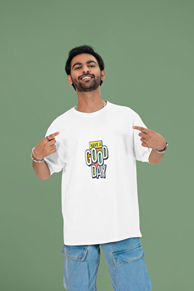 MG Have a Good Day Printed Men's Crewneck Cotton Oversize Short Sleeve T-Shirt