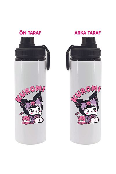 DKDZ SHOP Kuromiii Printed Metal Water Bottle Black 850ml.-059