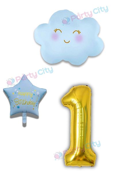 Party City Μίνι σετ μπαλονιών Μπλε φύλλο σύννεφο και αλουμινόχαρτο Happy Birthday Star