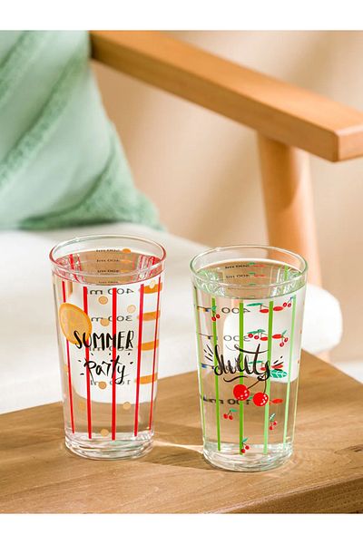 LC Waikiki Lcw Home Mixed Printed Glass Cup Set of 2 500 ml