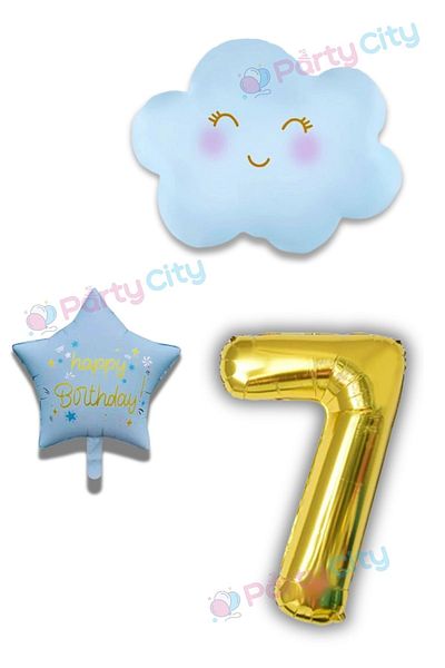 Party City Χρυσό Μίνι Σετ Μπαλόνι - Μπλε Σύννεφο και Αστέρια Μπαλόνια Χρόνια Πολλά