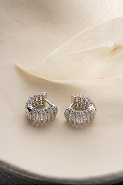 Silvano Jewelry 925 Ayar Gümüş Halka Taşlı Küpe