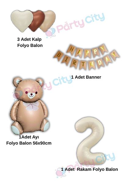 Party City Σετ γιορτής γενεθλίων με θέμα το μπαλόνι Big Bear με παπιγιόν 2 ετών - Heart Balloon και Happy Birthday