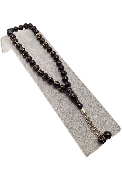Han Ticarethane Mărgele de rugăciune din chihlimbar pudră neagră cu model de ...
