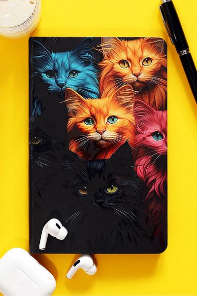 inkglo Cat Pattern Striped Notebook Hard Cover 96 Sheets School Daily Office Notepad