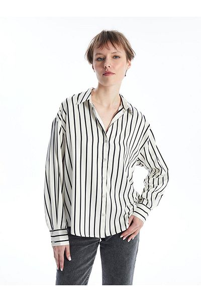 LC Waikiki Ριγέ μακρυμάνικο oversize σατέν γυναικείο πουκάμισο
