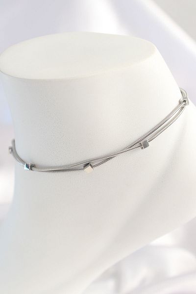 Skygo 316L Steel Silver Color Minimal Square Model Women's Anklet - TJ-HH1549