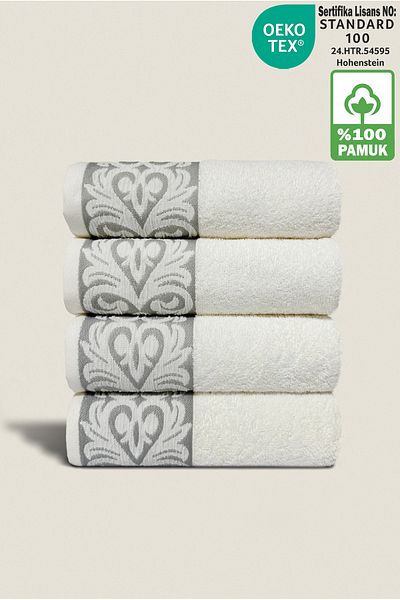 Ellaline Set de prosoape ROMA 4 piese 100% bumbac certificat, prosop de bucătărie pentru față, brodat jacquard 60x100cm