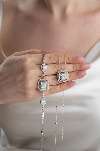 Silvano Jewelry 925 Ayar Gümüş Baget Bileklik Kolye