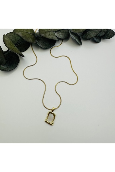 stainless steell 316L Çelik Kabartma Sedefli Geometrik Gold Minimal Kolye