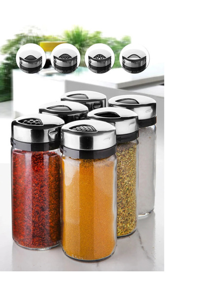 Genel Markalar 2 Adet Lüx Cam Metal Döner Kapaklı Basıc Model Baharatlık Tuzl...