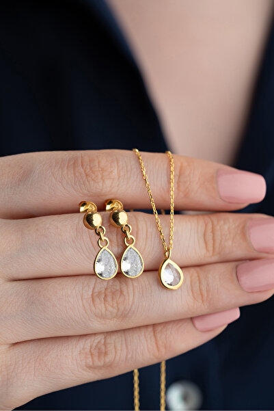 Silvano Jewelry 925 Ayar Gümüş Taşlı Damla Takı Seti
