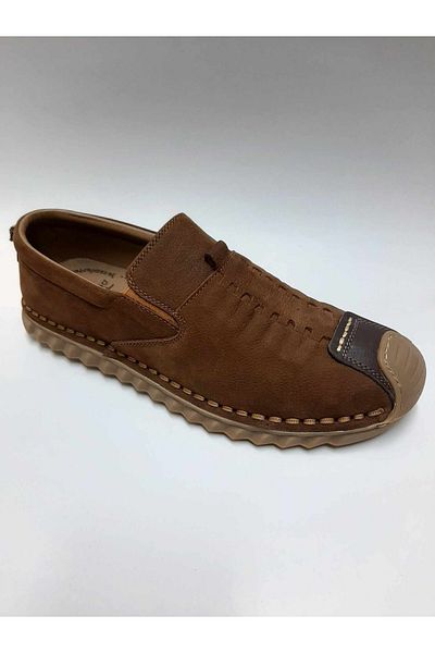 Luis Figo Lui̇s Fi̇go Genuine Leather Laceless Tan Color Nubuck Summer Men's Shoes