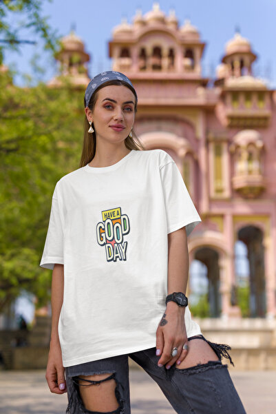 MG Have a Good Day Printed Women's Crew Neck Cotton Oversize Short Sleeve T-S...