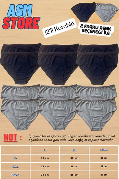 Akpınar Advantageous 12 Panty Set - 100% Cotton - Choice of Combine or Grey and Black Colors