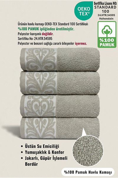 Ellaline Roma 4-Piece Hand Towel Set 100% Cotton Certified, Hand Face Towel, Dowry Laced Jacquard 60X100Cm