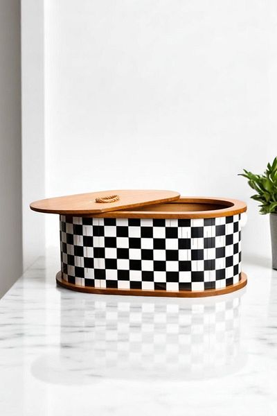 Milenay Stylish Patterned Wooden Lid Bread Bowl - Modern Storage Solution for Your Kitchen, 34X21X15Cm
