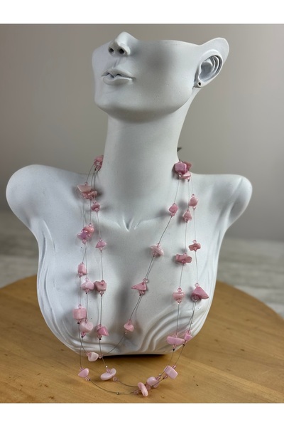 SEDEF TAKI Pembe kuvars taşlı kolye