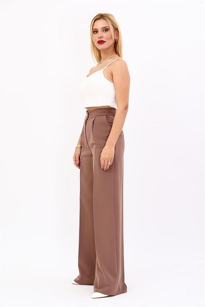 ÖNDER ÖZSOY Palazzo Pants with Corsage Belt-Brown