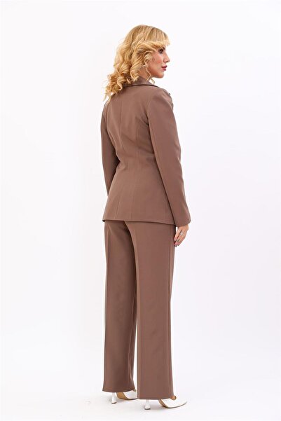 ÖNDER ÖZSOY Erkek Yaka Tek Düğmeli Klasik Ceket & Bol Paça Pantolon Takım-Kahve