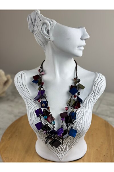 SEDEF TAKI Renkli Sedef taşlı doğal taş kolye