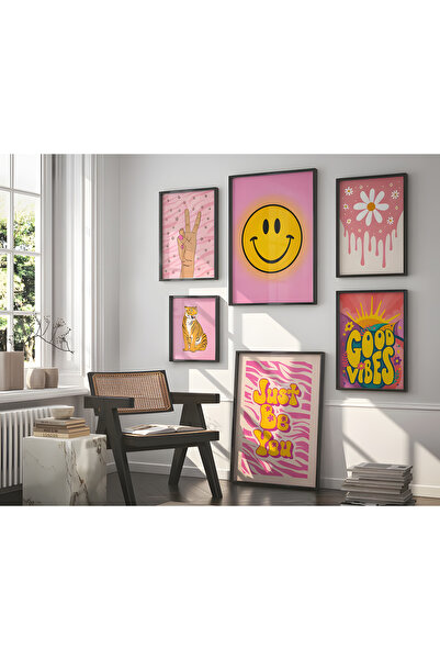 Home Pembe Genç Kız Duvar Dekoru, Duvar Sanatı Trend 6'lı Set, Çocuk ve Genç Odası Çerçevesiz Poster