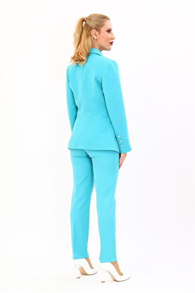 ÖNDER ÖZSOY Erkek Yaka Çapraz Ceket & Dar Paça Pantolon-Turkuaz
