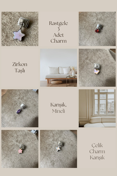 Toplu Aksesuar Rastgele 3 Adet İtalyan Çelik Bileklik Charm (Özenle Seçilen E...