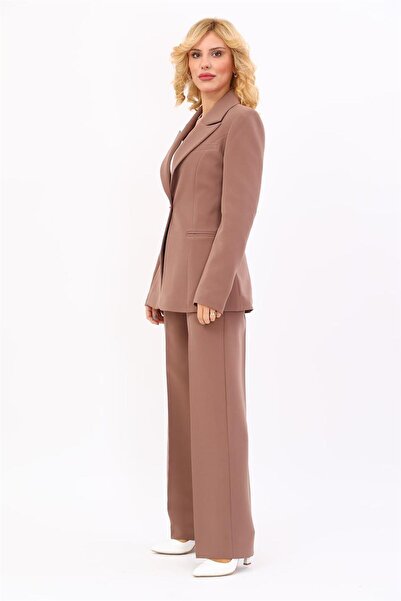 ÖNDER ÖZSOY Erkek Yaka Tek Düğmeli Klasik Ceket & Bol Paça Pantolon Takım-Kahve