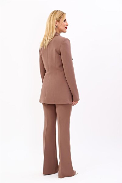 ÖNDER ÖZSOY Erkek Yaka Kuruvaze Blazer Ceket & İspanyol Paça Pantolon-Kahve