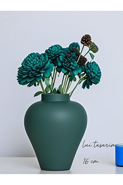 Lui Tasarım Zarif İskandinav Tarzı Sade Seramik Mat Yeşil Vazo 16 cm